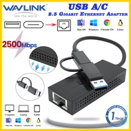 Wavlink USB A/USB C Để 2.5G Bộ chuyển đổi Ethernet 2-Trong-1 USB 3.2 Loại A/Loại C Thunderbolt 3 RJ4