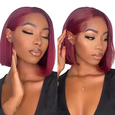 Straight 13x4 Bob Wig Human Hair 99j Burgundy Lace Front Wigs Human Hair