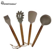 露遊GO~Forest Outdoor 原木矽膠廚具 原木矽膠餐具 櫸木實木手柄餐具(油刷、鍋鏟、湯勺、撈麵勺)
