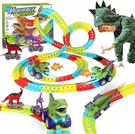 kykake Dinosaur Train Set, Anti Gravity Dinosaur Train Toys, 360° Electric Climbing Dinosaur Car Race Tracks with Sound and Lights, Race Train Track Toy Birthday Gifts (96Pcs)