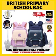 JOM KELLY British Style Trolley School Bag Primary School Bag Rolling Backpack Beg Sekolah Roda Beg 