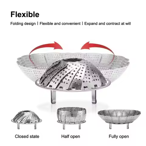 Folding Stainless Food Steamer Vegetable Fruit Food Basket Mesh Steamer Rack Cookware Utensils For C