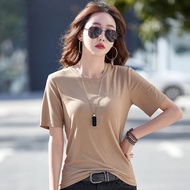 Fashion Round Neck Short Sleeve T-Shirt for Women Cotton Korean Style Plain Womens Clothes Casual al