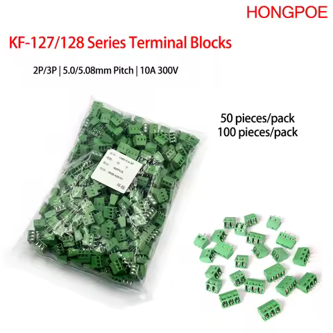 KF-127 / 128 Series 2P / 3P 10A 300V Terminal Blocks,5.0/5.08mm Pitch, 50/100PCS Pack for PCB Screw 
