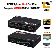 HDMI Splitter 1 in 4 Out V1.4ตัวแยกสัญญาณ HDMIสัญญาณเข้า 1 ออก 4แบบใช้ไฟเลี้ยง (พร้อมอแดปเตอร์จ่ายไฟ