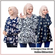 FC Mart - Peplum Floral Blouse / Baju Muslimah Butang / Plus Size Button Long Sleeve Top / Blause Wanita Lengan Panjang