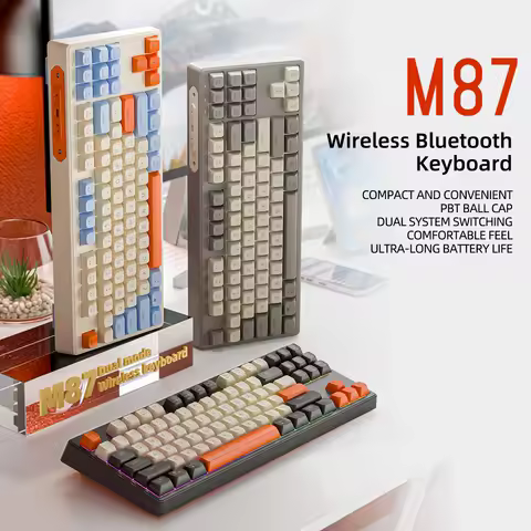 FREEWOLF M87 Backlit TKL Wireless Gaming Keyboard 87 Keys RGB Membrane Mechanical Feel PBT Keycaps S