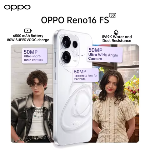 OPPO Reno16 FS 5G 8GB+512GB 50MP Ultra Wide Selfie Camera Eu Version Oneplus Ai Remix Collage Coloro
