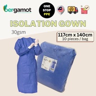 [OneStopPPE] Isolation Gown Blue 30gsm [[10pcs/bag]]