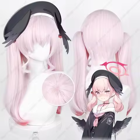 Shimoe Koharu Cosplay Wig 55cm Long Ponytails Wigs Pink Mixed Color Heat Resistant Synthetic Hair