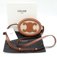 Celine 帆布拼小牛皮 凱旋門 TRIOMPHE LOGO 圓餅肩背包 斜背包