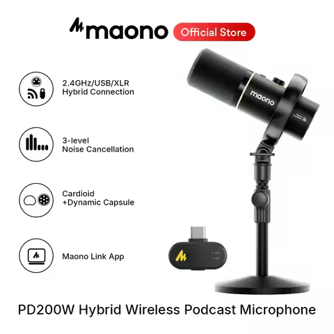 maono PD200W Hybrid Wireless Podcast Mic for PC/Phone/Camera XLR/USB Dynamic Microphone for Streamin
