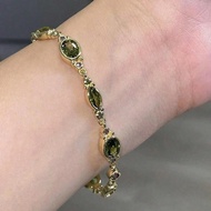 1pc Vintage Olive Green Artificial Crystal & Cubic Zirconia Bracelet For Women, Luxurious High-End C
