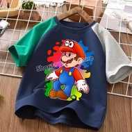 Super Mario Fashion Contrast Raglan Casual Short sleeved Sportswear Everyday Versatile Clothing Party Gifts