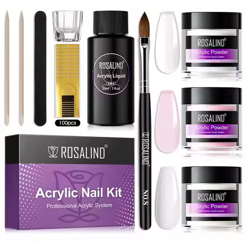 ROSALIND Acrylic Powder Kit, Clear Pink Acrylic Nail Powder Set Polymer Nail Powder with Acrylic Liq