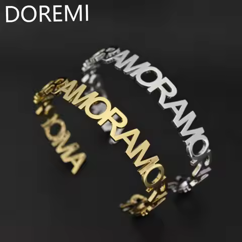 DOREMI Initial Letter Cuff Open Bangle Personalization Stainless Steel AMORE Custom Name Bangle