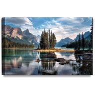 Spirit Island Jasper National Parklake with Mountain Forest Giclee Canvas Print For Wall Decor X