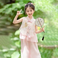 Summer Style Ancient Chinese Hanfu Tang Suit Fairy Two-Piece Set Improved Version Suit Children's