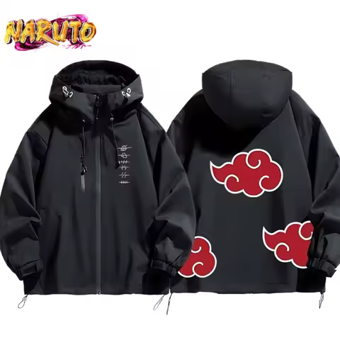 Naruto Shippuden Akatsuki Organization Cartoon Jacket 2D Student Couple Hooded Coat Jacket Top Anime