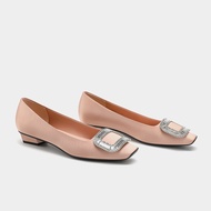 2026rv Square Buckle Flat Heel Women's Shoes Square Toe Rhinestone Satin All-Match Shallow Mouth Com