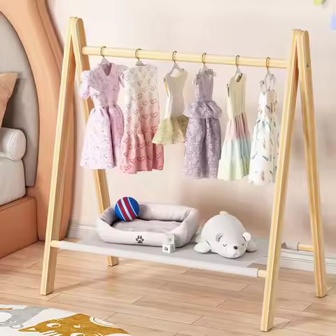 Pet floor hanger dog wardrobe solid wood puppy cat wardrobe coat rack dog hanger small clothes stora