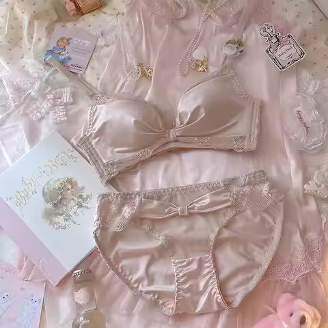 Pink princess thickened small chest big underwear female gathered modal latex lingerie panty suit bo