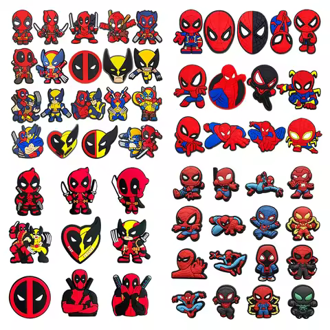9-57pcs Cartoon Deadpool Wolverine Shoe Charms Spider-Man Shoes Accessories Buckle fit Clogs Sandals