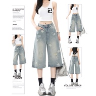MZVZ | Vintage Star Printed Denim 7-Points Trousers