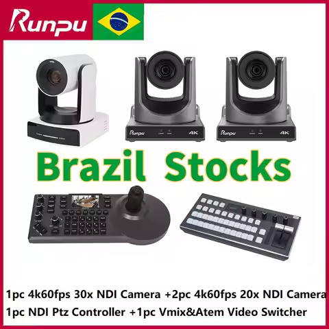 1pc 4k60fps 30x NDI Camera +2pcs 4k60fps 20X NDI Camera + 1pc NDI PTZ Controller+1pc vmix &atem vide