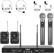 Phenyx Pro Wireless Microphone System, 4-Channel Wireless Mic Set with Handheld/Bodypack/Headset/Lap
