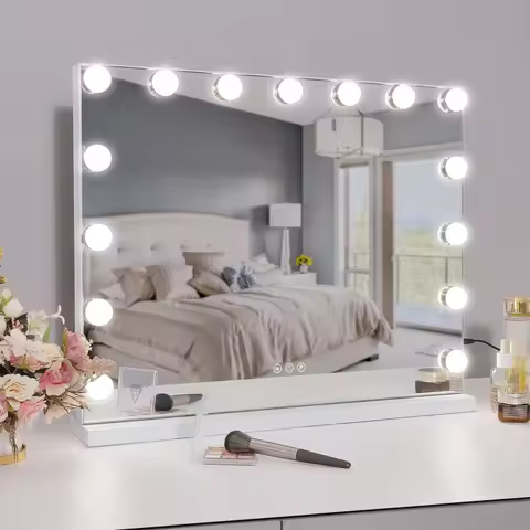 Vanity Mirror With Lights Hollywood Lighted Makeup Mirror With 15 Dimmable LED Bulbs For Dressing Ro