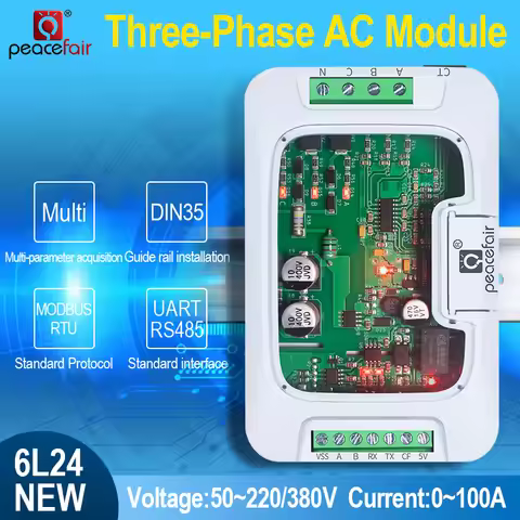 PZEM-6L24 Din Rail AC 220/380V 3-Phase 4-Wire Energy Meter 100A 50/60Hz Bivolt Power Consumption/KWh