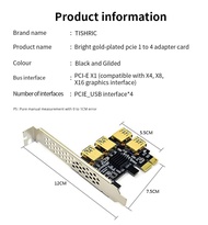 PCIE Splitter PCIE x1 to 4 USB3.0 Mining Riser Adapter Gold