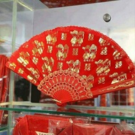 MERAH Chinese wedding red fan velvet fabric hand fan chinese fan