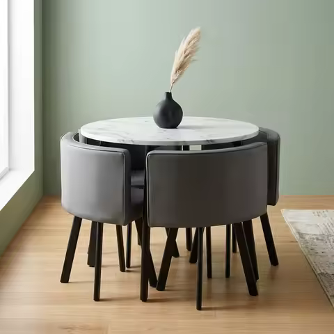 Luxury Nordic Dining Table Set 4 Chairs Simple Modern Kitchen Furniture Combination Round Dining Roo