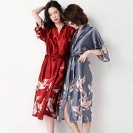 baju tidur seksi baju tidur seksi wanita Piyama wanita musim panas dan musim luruh sutera ais nipis gaun malam pasangan merah pengantin jubah mandi kimono baju tidur saiz besar