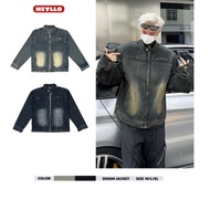 Jacket Denim Jeans Jacket Unisex Triangle Zipper Wash 2 Color
