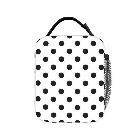 Monochrome Polka Dot Lunch Bag Kawaii Travel Lunch Box Graphic Portable Insulated Thermal Tote Handb