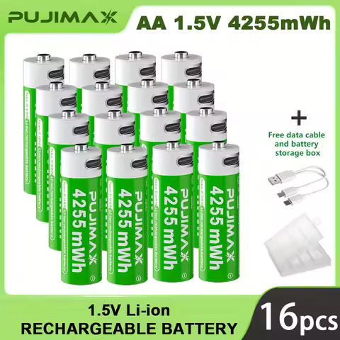 PUJIMAX 4255mWh AA 1.5V Rechargeable Lithium Battery High Capacity 1500 Cycles For Remote Controls D
