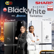 [ FREE SHIPPING ]  SHARP 4 DOOR REFRIGERATOR (489L) GLASS DOOR SJF489GW / SJF489GK/ SJF489MK MULTIDO