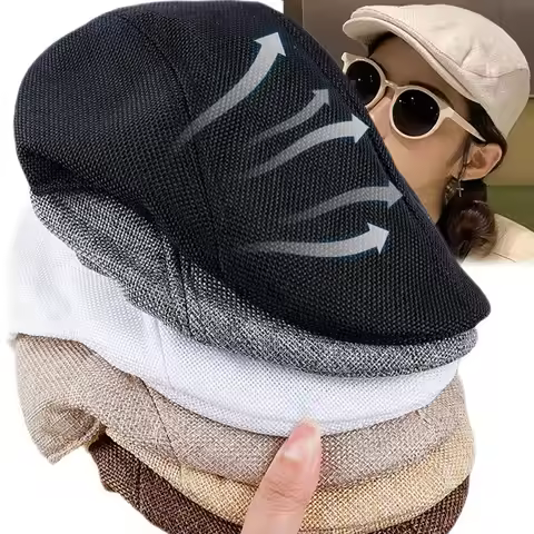 Men Summer Breathable Berets Soft Cotton and Linen Hat Windproof Street Beret Hat Retro England Hats