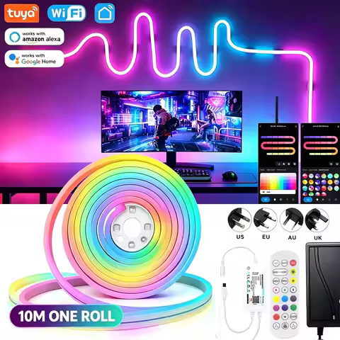 5M 10M One Roll Neon Strip DC24V Tuya WIFI RGBIC LED Lights Tape Music Sync Dreamcolor Waterproof Re