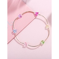 Austrian Crystal Anklet Colorful Butterfly Ankle Decoration Anklet Sexy Sweet All-Match s925 Rose Go