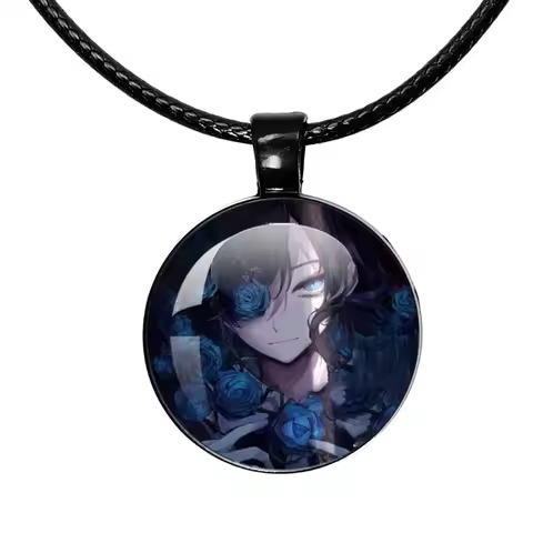 I Love Ado Necklace Ado Kyogen X Uta Cartoon Black Leather Rope Glass Pendant Necklace Charm Jewelry