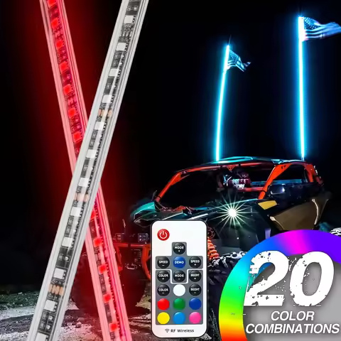 2PCS 4FT RGB Spiral LED Whip Light for UTV ATV Brake Light for Polaris RZR 800 900 1000 XP Can-Am Ma