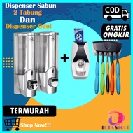 BETA STORE (COD) PAKET TEMPAT SIKAT GIGI DAN DISPENSER ODOL DAN DISPENSER SABUN CAIR 2 IN 1 DISPENSER SER ODOL 2 IN 1 TOOTHPASTE  TEMPAT SIKAT GIGI PASTA GIGI DISPENSER SABUN 2 TABUNG DISPENSER sabun cair tempel dinding tempat sabun mandi