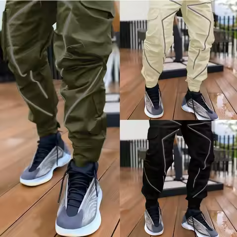 Trousers With Pockets Pants Mens Strip Jogger Sweatpants Reflective Cargo Hop Pant Hip Men's pants O