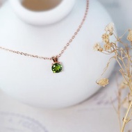 高品質-綠色透輝石5mm純銀鍍玫瑰金項鍊-短鍊-綠寶石