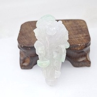 冰潤紫羅蘭底帶飃花手工雕刻白菜吊墜 |天然緬甸玉A貨翡翠