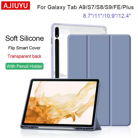 Case For Samsung Galaxy Tab S9 S8 S7 Plus FE 12.4 11 Clear Back Cover Pencil Holder For Tab A9 A8 S6